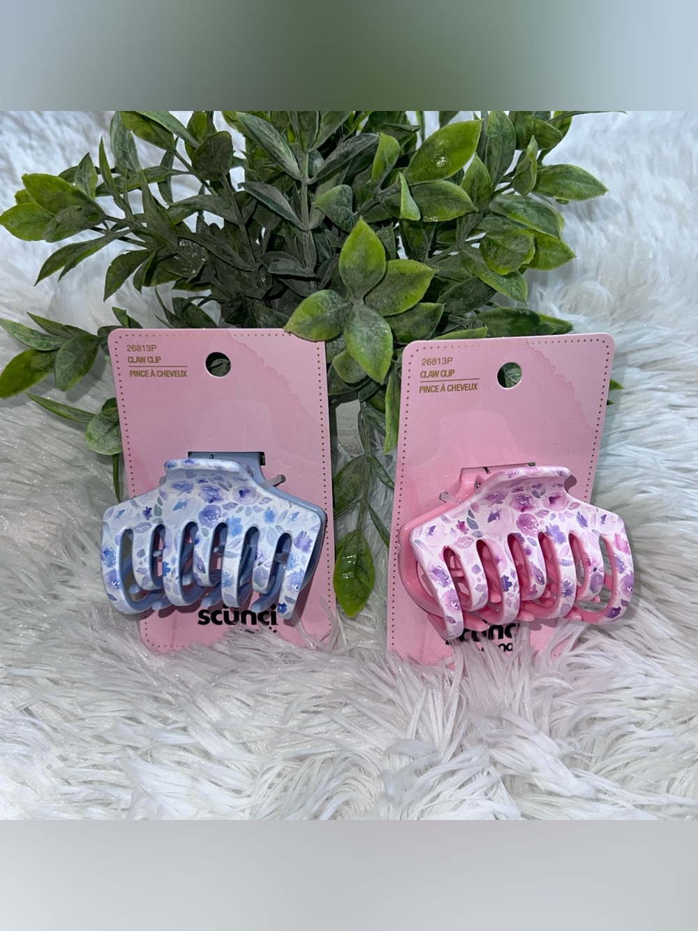 Scunci Blue & Pink Floral Claw Hair Clip Set New